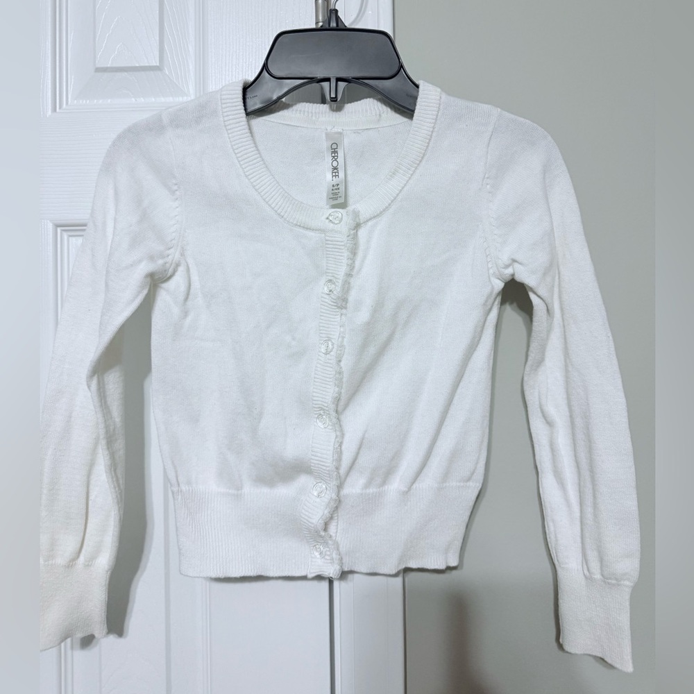 Girl’s White Cardigan Sweater